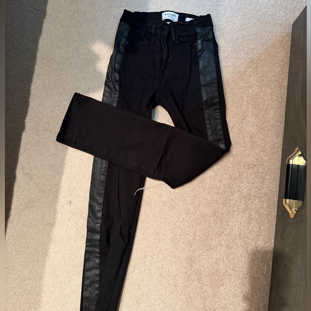 FRAME Black Skinny Jeans with Waxed Side Panels 23